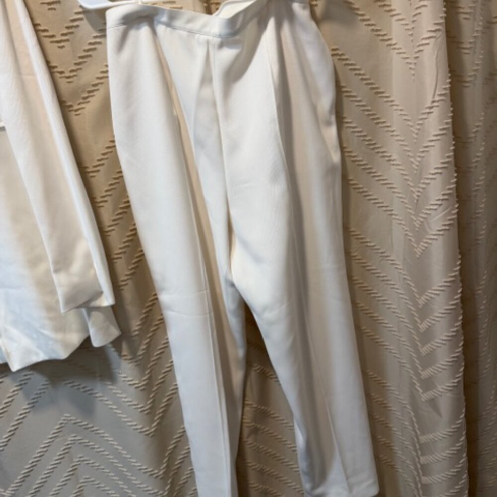 John Meyer Norwich Pantsuit 14 Ivory Vintage 90s Lined Made Romania - Picture 7 of 16